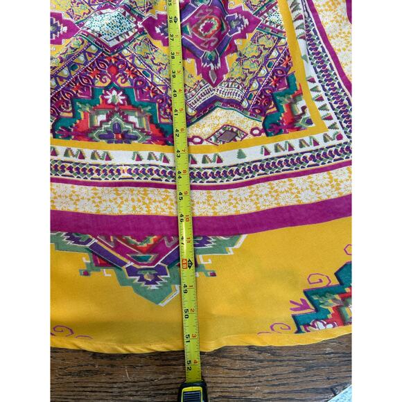 Angie Halter Maxi Dress Boho Gold & Magenta Geometric Boarder Print Smocked Sz L - Picture 4 of 13